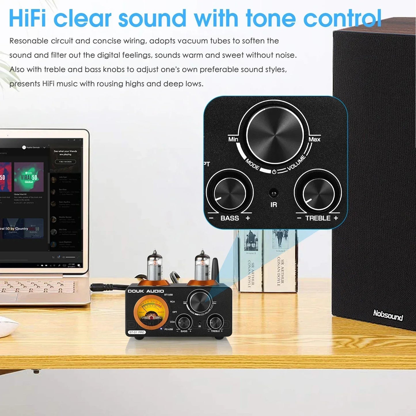 Nobsound HiFi Bluetooth 5.0 Vacuum Tube Amplifier USB DAC Stereo Receiver COAX/OPT Home Audio Digital Amp w/VU Meter 100W+100W