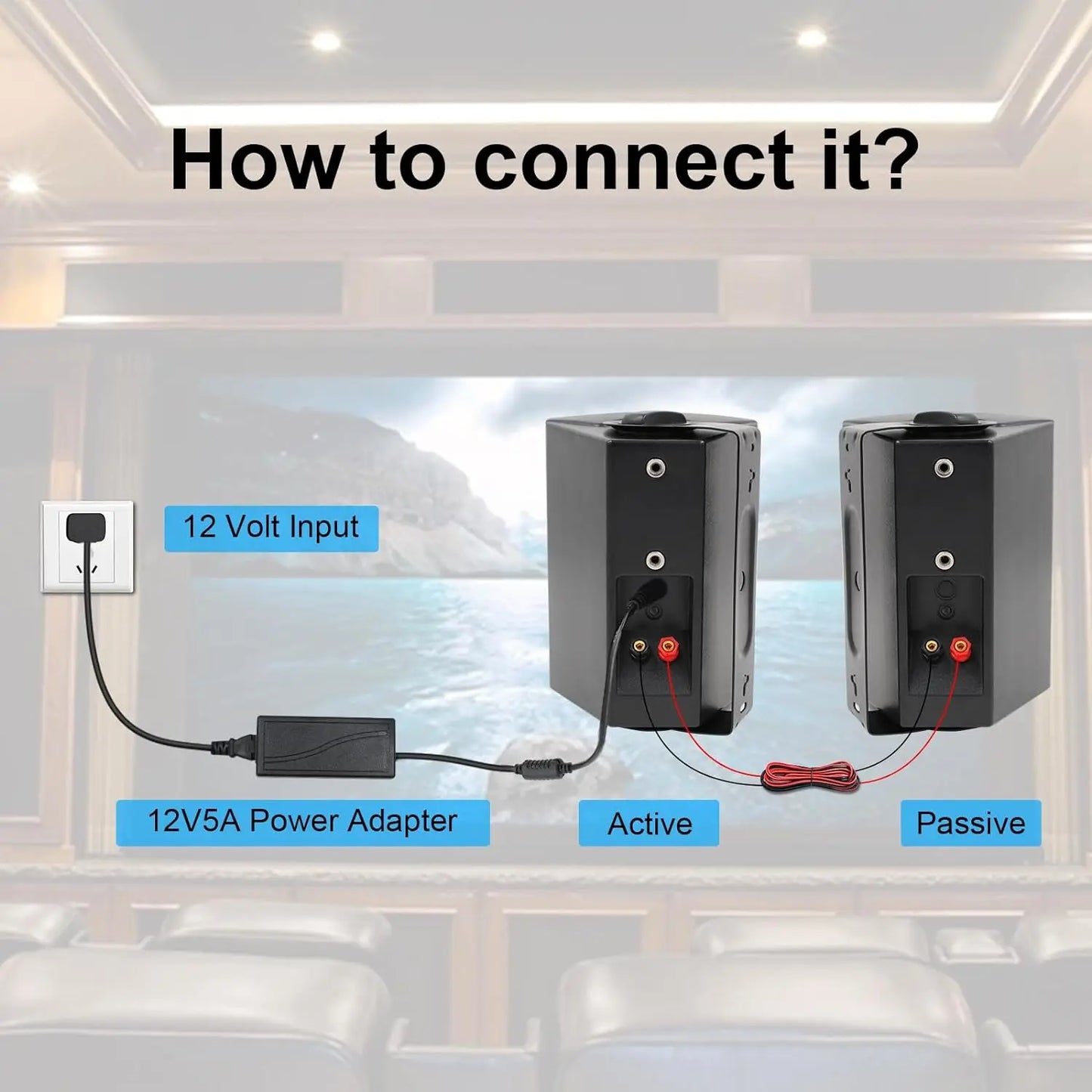 Herdio 5.25'' 2PCS Indoor Outdoor Bluetooth Speakers Patio Waterproof Wired Wall Mount System 300 Watts Black