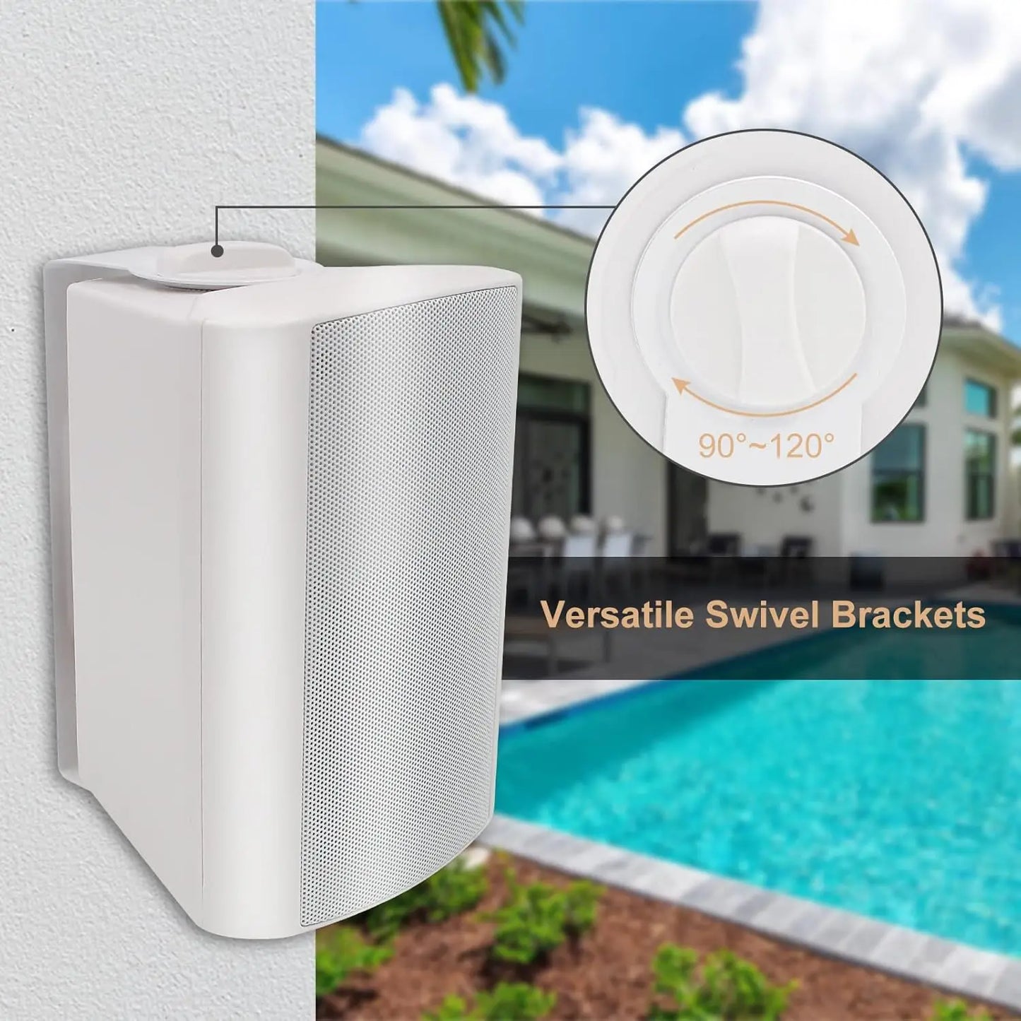 Herdio 5.25'' 2PCS Indoor Outdoor Bluetooth Speakers Patio Waterproof Wired Wall Mount System 300 Watts Black